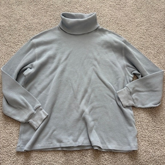 TNA Tops - TNA Waffle Knit Turtleneck Top Womens S Light Blue Relaxed Casual Loungewear